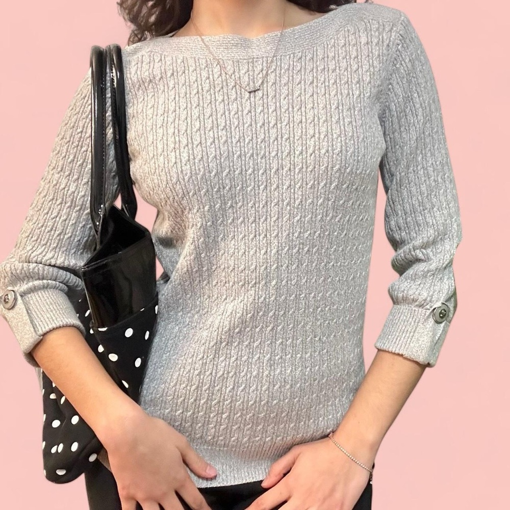 Karen Scott  Cotton Cable Knit Sweater Grey Size Small